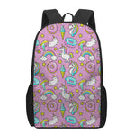 Pink Girly Unicorn Donut Pattern Print 17 Inch Backpack