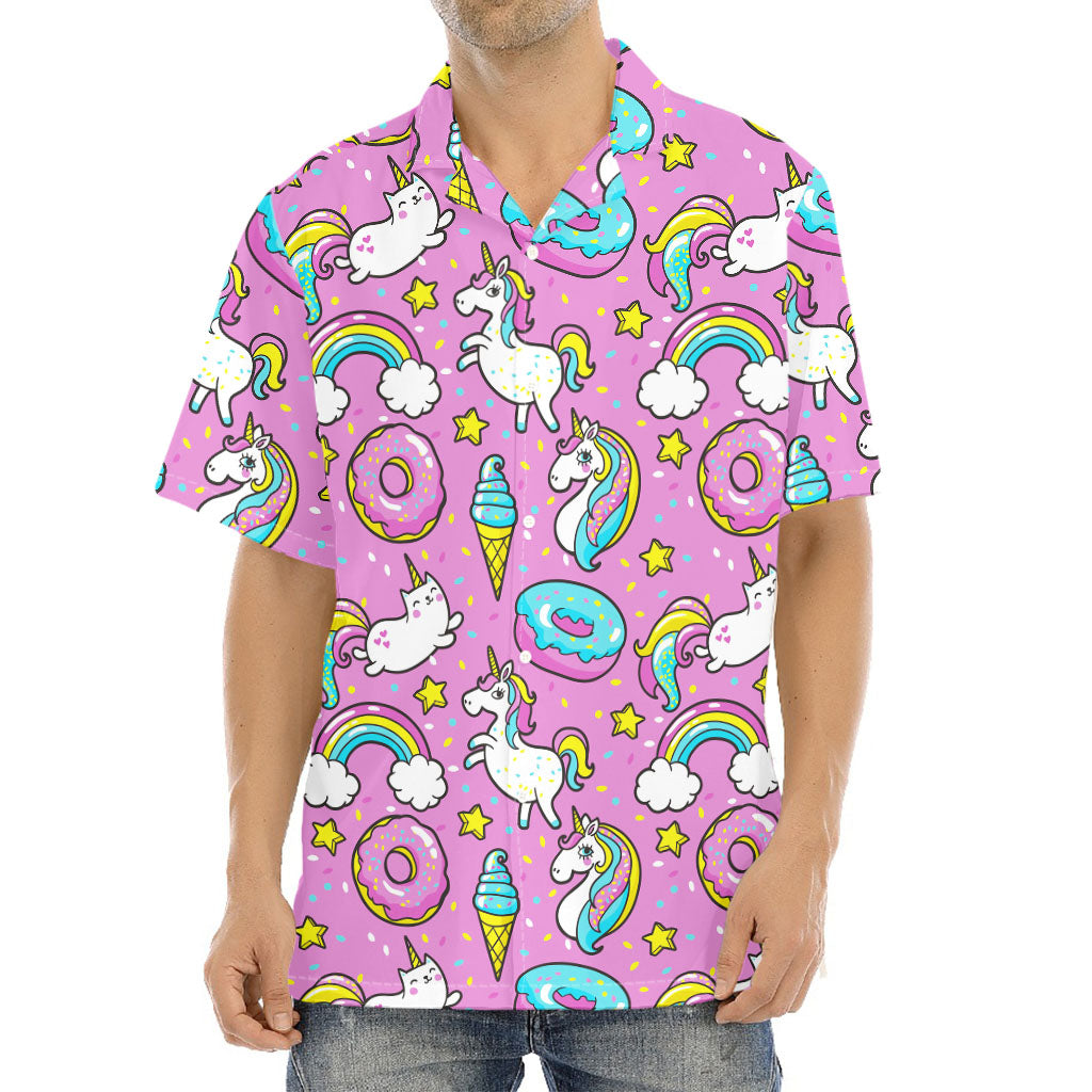 Pink Girly Unicorn Donut Pattern Print Aloha Shirt