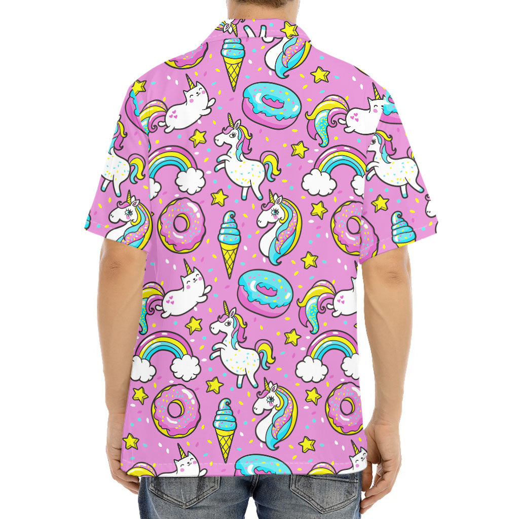 Pink Girly Unicorn Donut Pattern Print Aloha Shirt