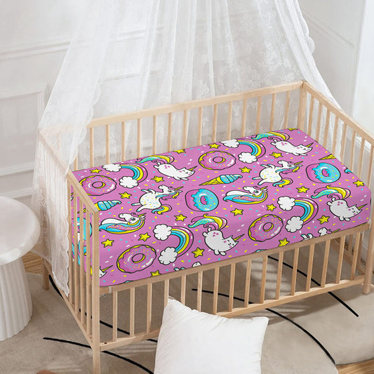 Pink Girly Unicorn Donut Pattern Print Baby Crib Sheet