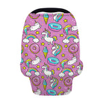 Pink Girly Unicorn Donut Pattern Print Baby Seat Cover