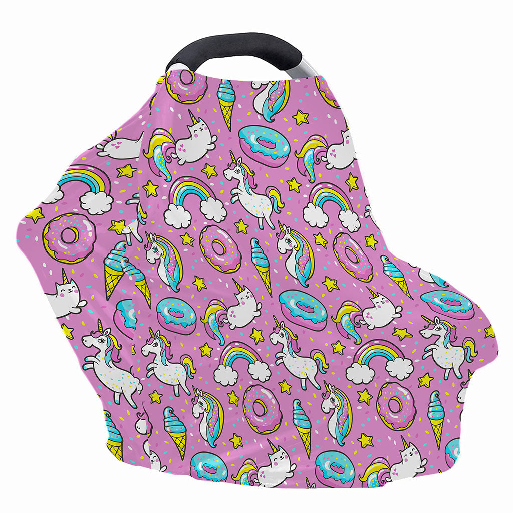 Pink Girly Unicorn Donut Pattern Print Baby Seat Cover