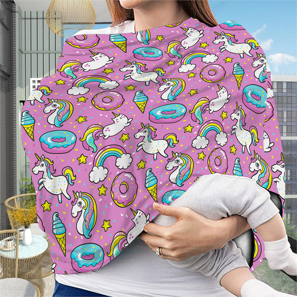 Pink Girly Unicorn Donut Pattern Print Baby Seat Cover