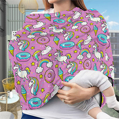 Pink Girly Unicorn Donut Pattern Print Baby Seat Cover