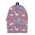 Pink Girly Unicorn Donut Pattern Print School Backpack