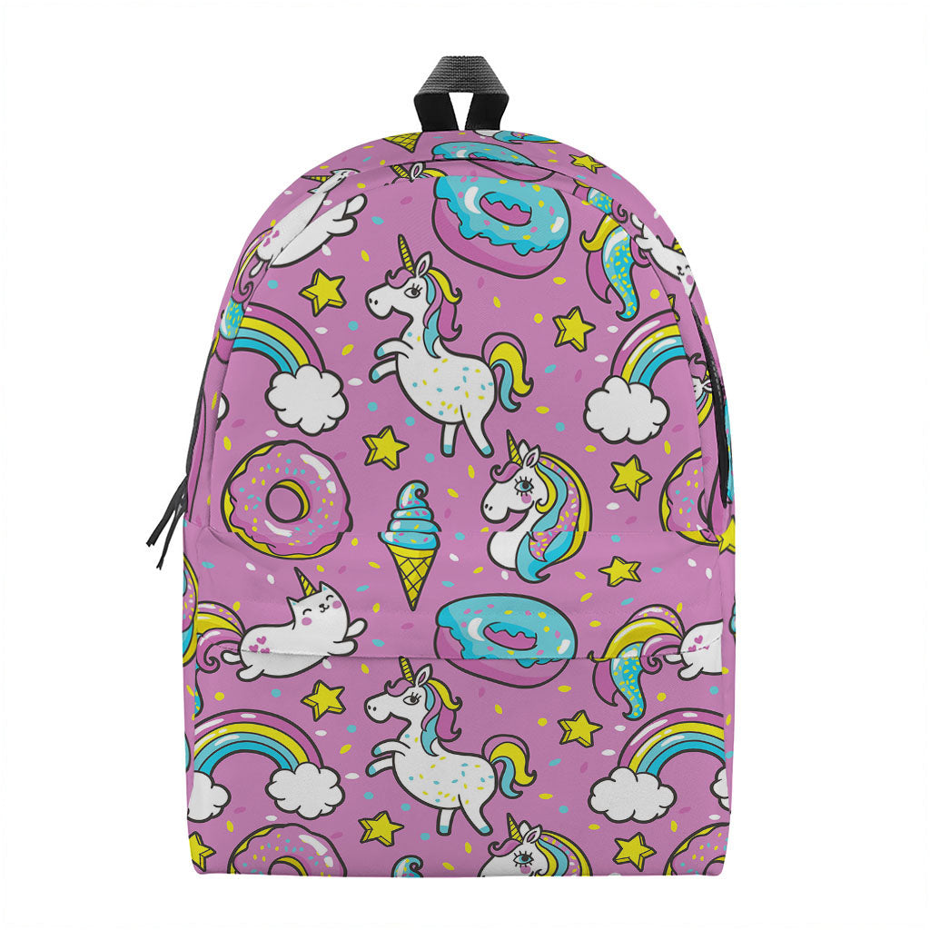 Pink Girly Unicorn Donut Pattern Print Backpack