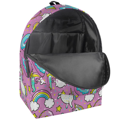 Pink Girly Unicorn Donut Pattern Print Backpack