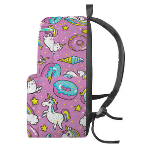Pink Girly Unicorn Donut Pattern Print Backpack