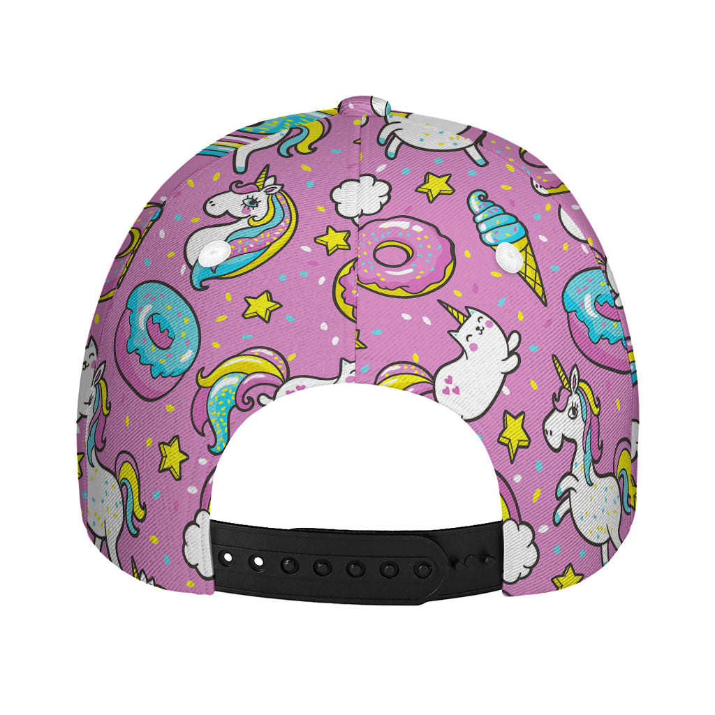 Pink Girly Unicorn Donut Pattern Print Baseball Cap