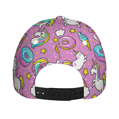 Pink Girly Unicorn Donut Pattern Print Baseball Cap