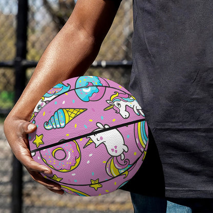 Pink Girly Unicorn Donut Pattern Print Basketball