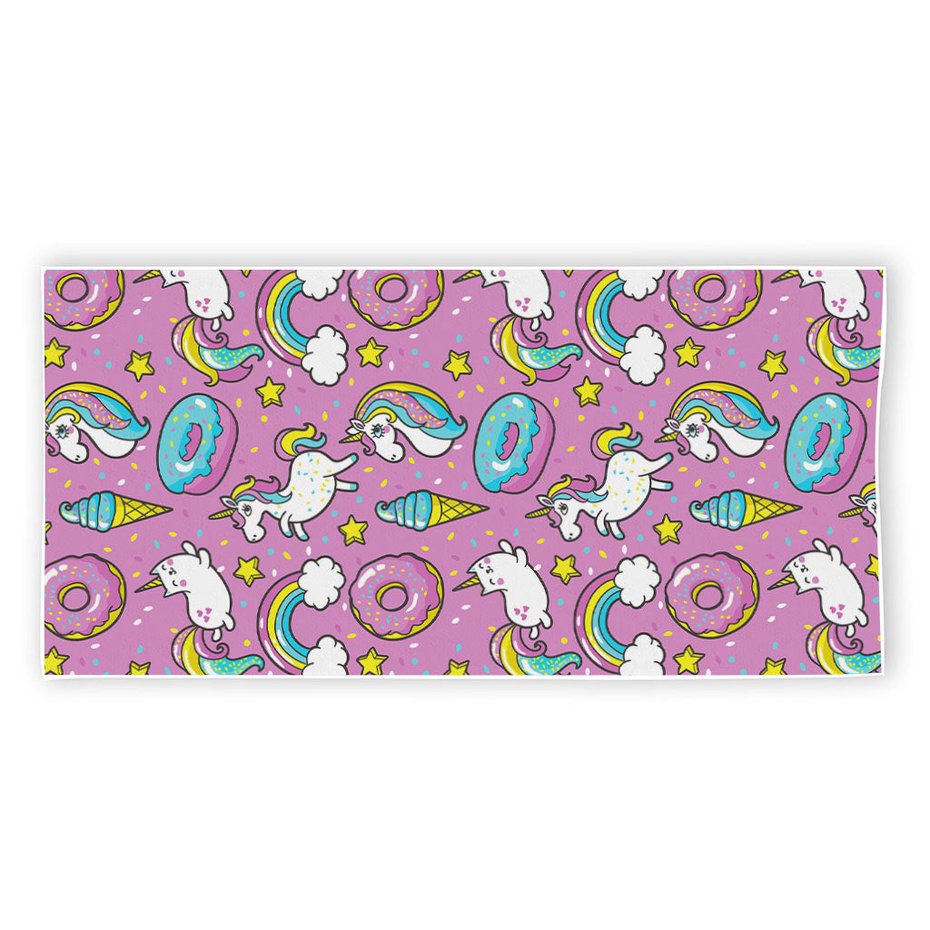 Pink Girly Unicorn Donut Pattern Print Beach Towel