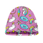 Pink Girly Unicorn Donut Pattern Print Beanie