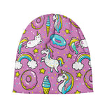 Pink Girly Unicorn Donut Pattern Print Beanie