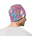Pink Girly Unicorn Donut Pattern Print Beanie