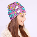 Pink Girly Unicorn Donut Pattern Print Beanie