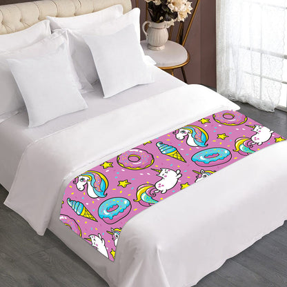 Pink Girly Unicorn Donut Pattern Print Bed Runner