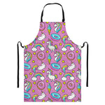 Pink Girly Unicorn Donut Pattern Print Bib Apron With Pocket