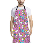 Pink Girly Unicorn Donut Pattern Print Bib Apron With Pocket