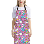 Pink Girly Unicorn Donut Pattern Print Bib Apron With Pocket