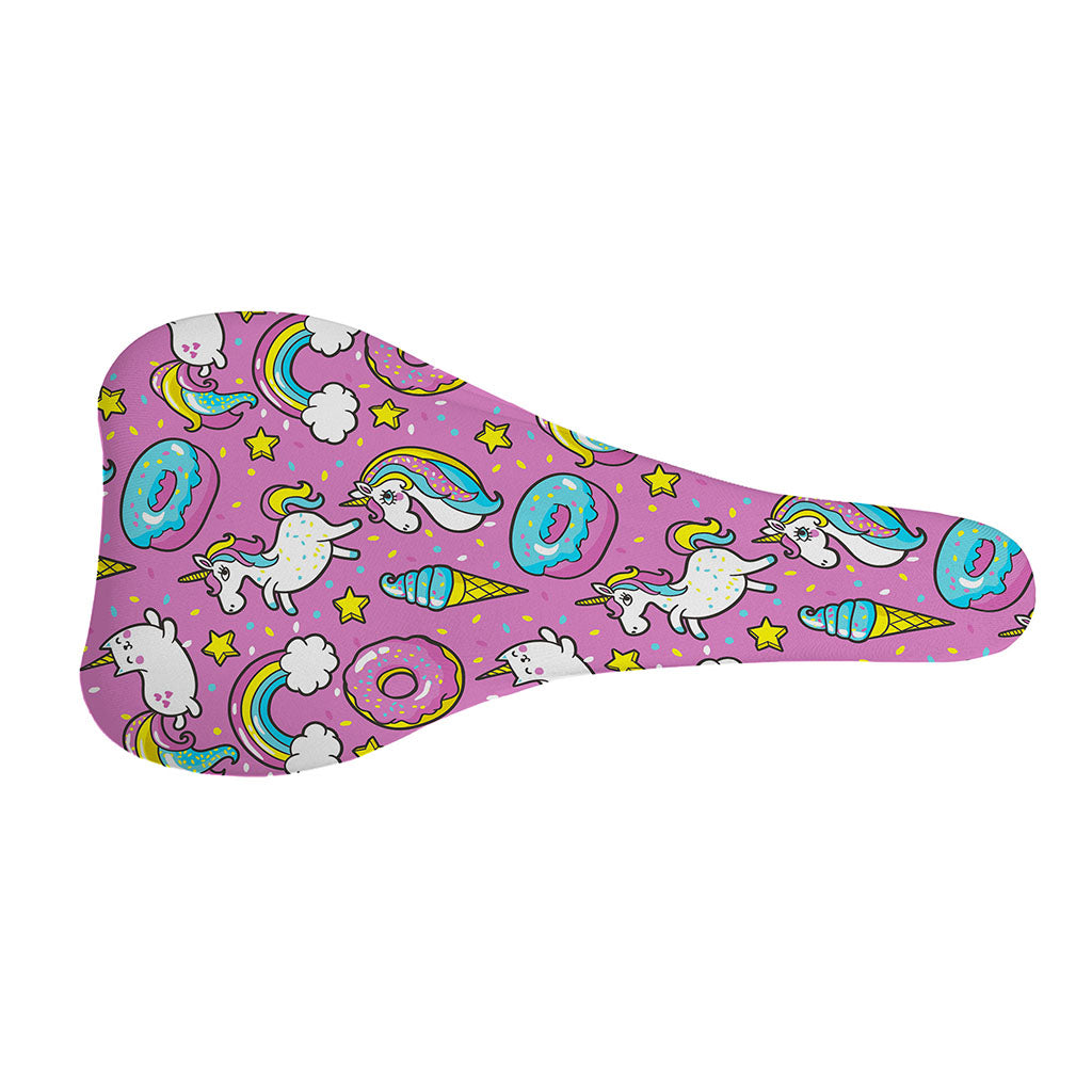 Pink Girly Unicorn Donut Pattern Print Bicycle Seat Cover