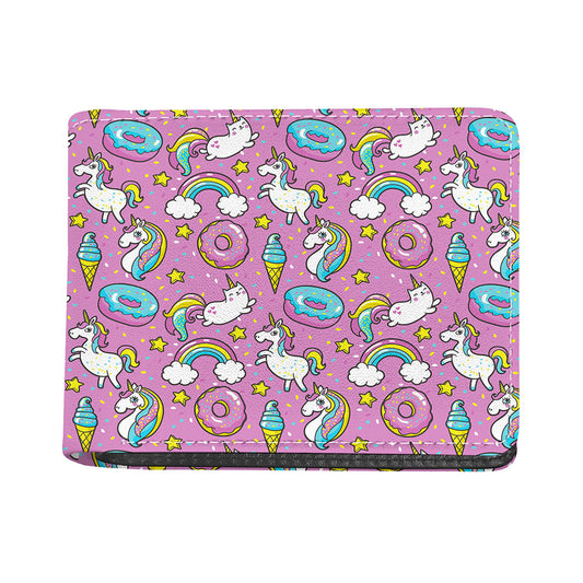 Pink Girly Unicorn Donut Pattern Print Bifold Wallet