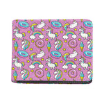 Pink Girly Unicorn Donut Pattern Print Bifold Wallet