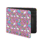 Pink Girly Unicorn Donut Pattern Print Bifold Wallet