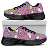 Pink Girly Unicorn Donut Pattern Print Black Chunky Shoes