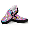 Pink Girly Unicorn Donut Pattern Print Black Slip On Sneakers