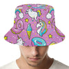 Pink Girly Unicorn Donut Pattern Print Bucket Hat