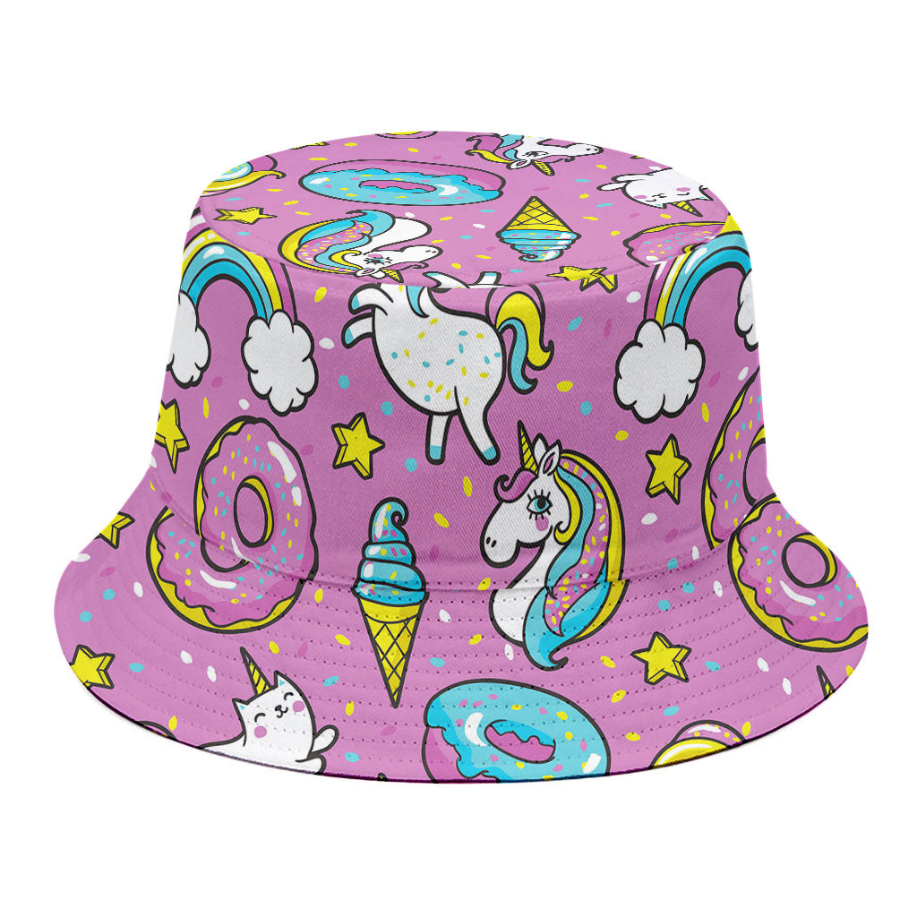 Pink Girly Unicorn Donut Pattern Print Bucket Hat