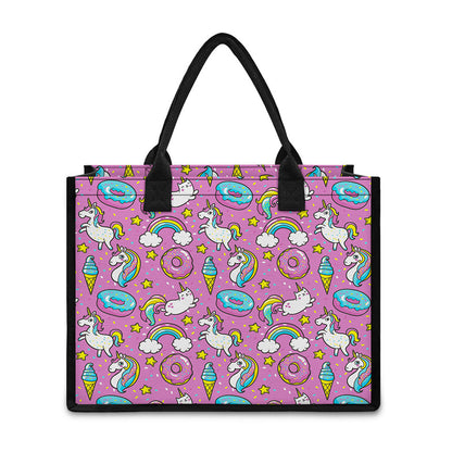Pink Girly Unicorn Donut Pattern Print Canvas Tote Bag