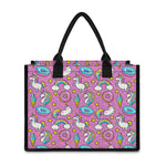 Pink Girly Unicorn Donut Pattern Print Canvas Tote Bag