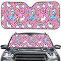 Pink Girly Unicorn Donut Pattern Print Car Windshield Sun Shade