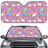 Pink Girly Unicorn Donut Pattern Print Car Windshield Sun Shade