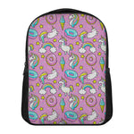 Pink Girly Unicorn Donut Pattern Print Casual Backpack