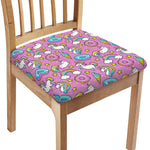 Pink Girly Unicorn Donut Pattern Print Chair Cushion Cover