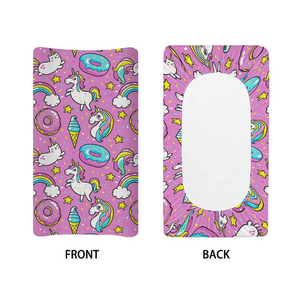 Pink Girly Unicorn Donut Pattern Print Changing Pad Cover