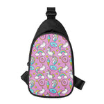 Pink Girly Unicorn Donut Pattern Print Chest Bag