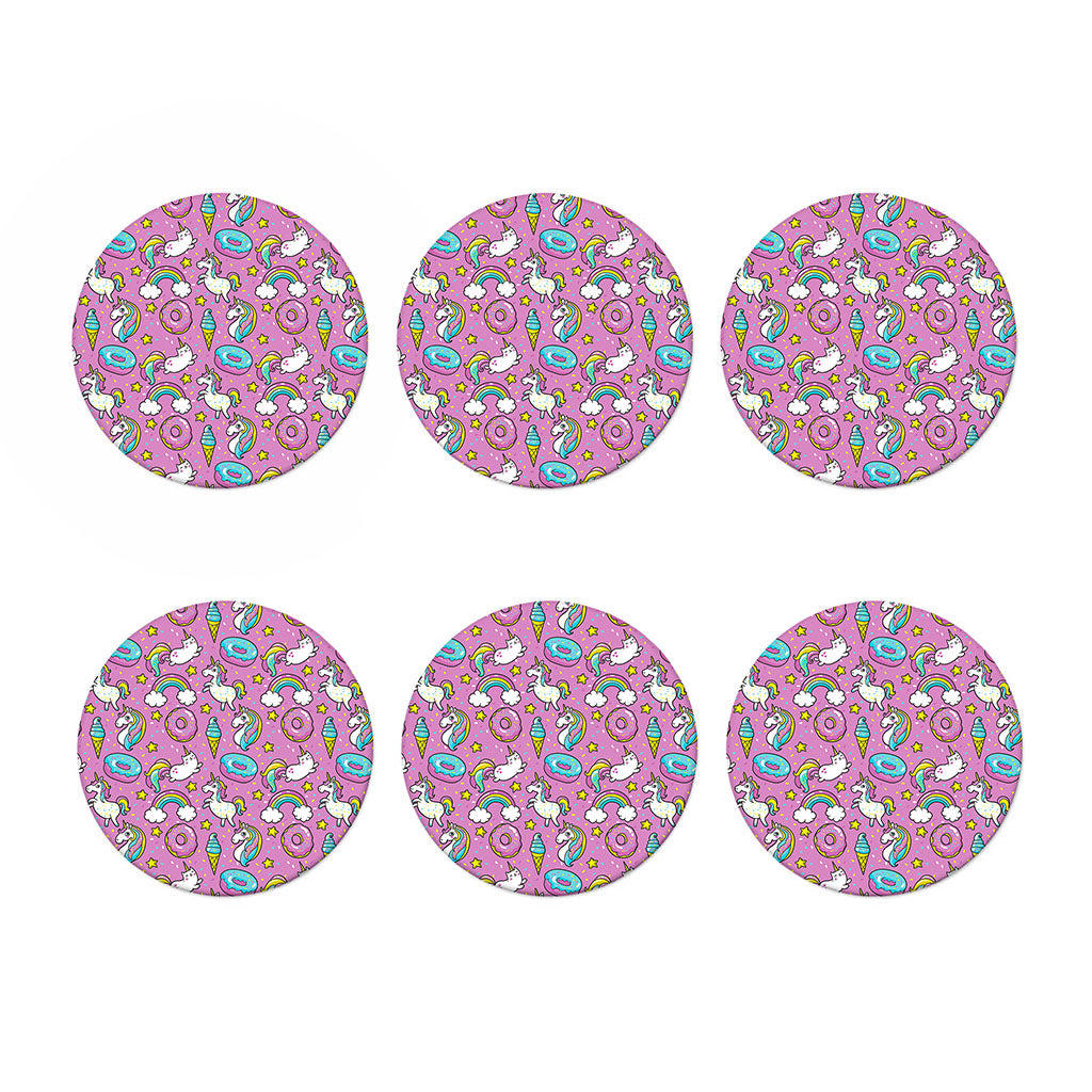 Pink Girly Unicorn Donut Pattern Print Coaster Set