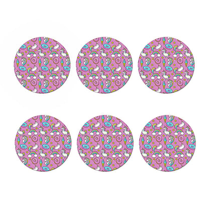 Pink Girly Unicorn Donut Pattern Print Coaster Set