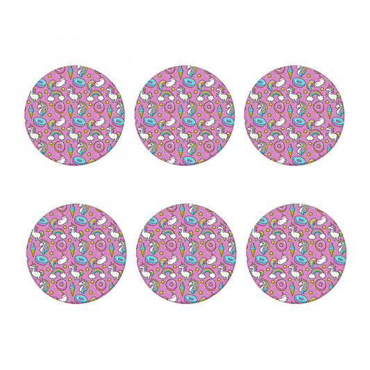 Pink Girly Unicorn Donut Pattern Print Coaster Set