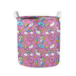 Pink Girly Unicorn Donut Pattern Print Collapsible Laundry Basket