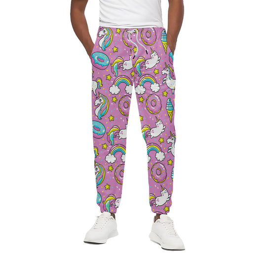Pink Girly Unicorn Donut Pattern Print Cotton Pants