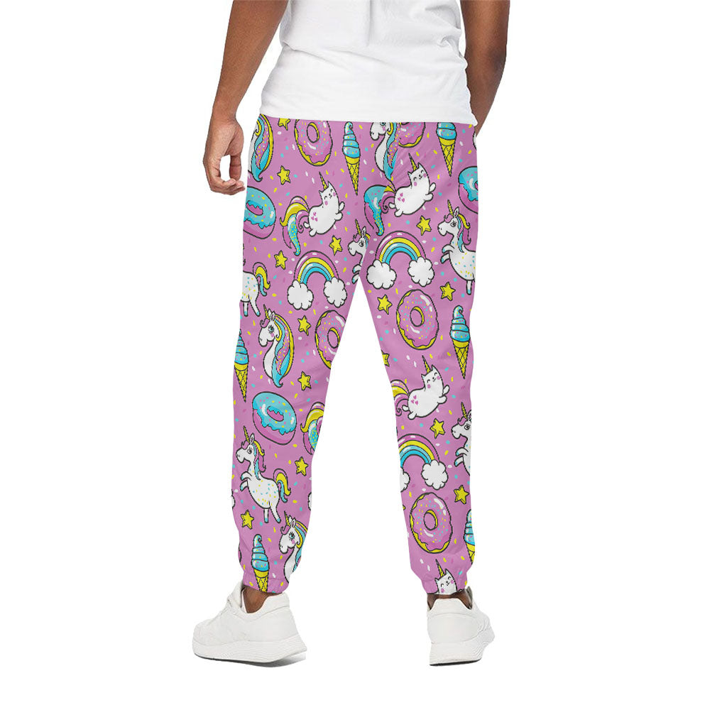 Pink Girly Unicorn Donut Pattern Print Cotton Pants