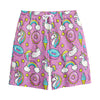 Pink Girly Unicorn Donut Pattern Print Cotton Shorts