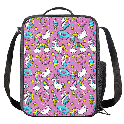Pink Girly Unicorn Donut Pattern Print Crossbody Lunch Bag