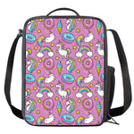 Pink Girly Unicorn Donut Pattern Print Crossbody Lunch Bag
