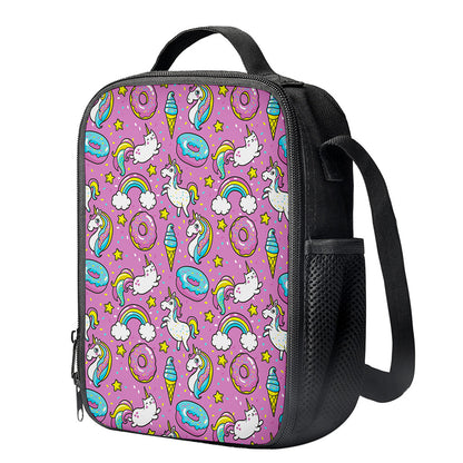 Pink Girly Unicorn Donut Pattern Print Crossbody Lunch Bag